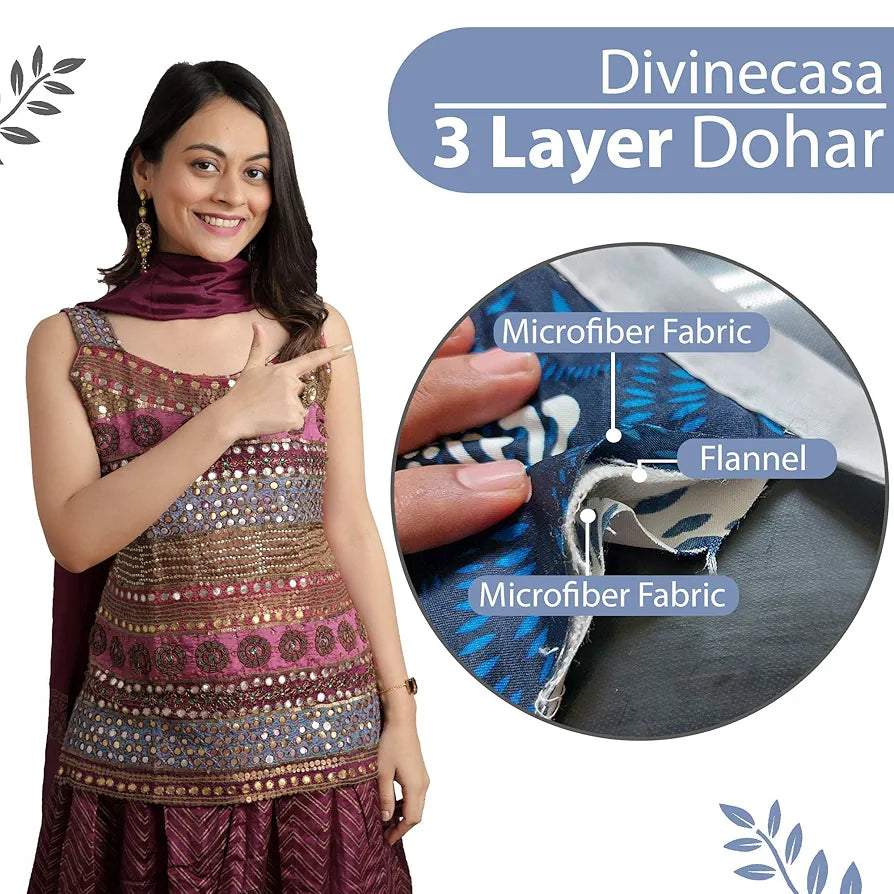 Divine Casa 120 GSM Microfiber Double Dohar Soft & Lightweight Throw Blanket Rain Dash Pattern Colour Rainy Blue