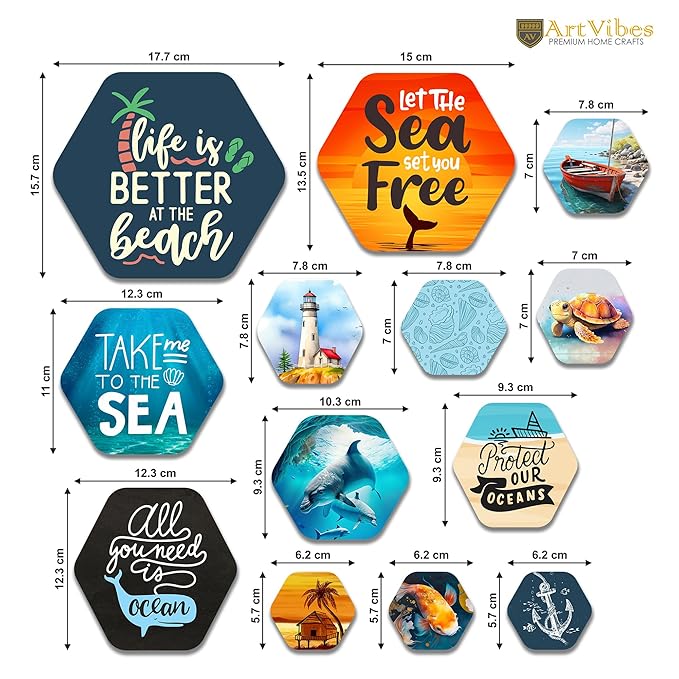 Artvibes Designer Wooden Wall Hanging Decoration for Home | Quotes Decor Item | Pack of 13 Pieces