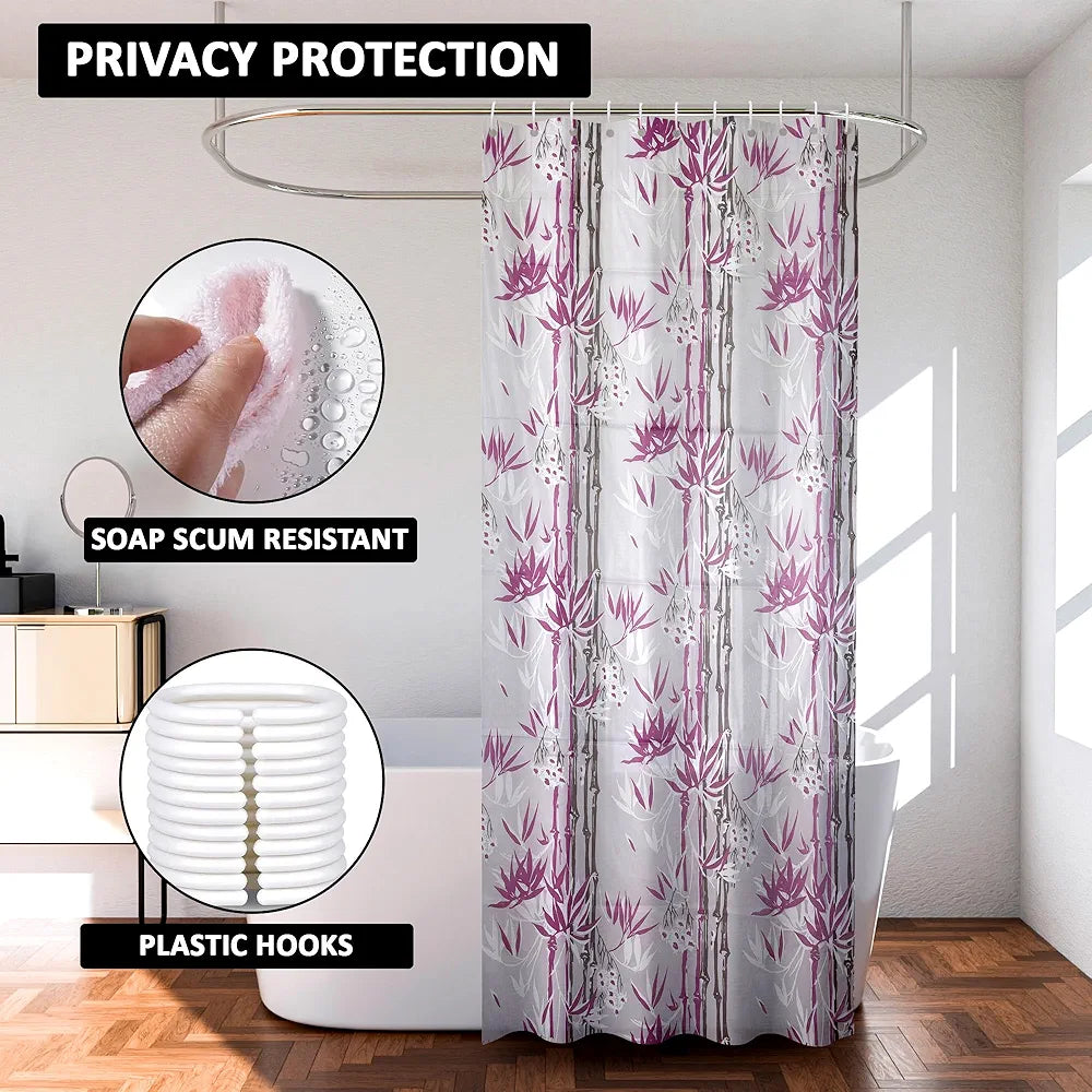 Kuber Industries Shower Curtain Bathroom Shower Curtain 8 Rings Curtain Bamboo Print Purple
