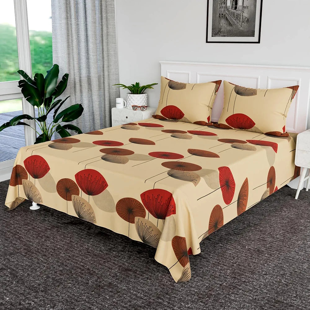 Kuber Industries Double Bedsheet Bedsheet for Double Bed Double Bedsheet with 2 Pillow Covers Cotton Cream & Maroon 350 tc