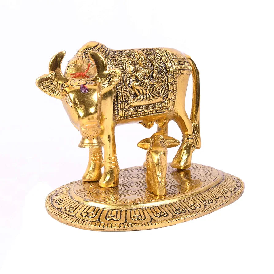 Jaipur Ace Kamdhenu Cow With Calf Statue Standard Size Golden kamdhenu