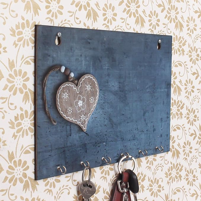 Ecraftindia Heart Theme Wooden Key Holder With 6 Hooks