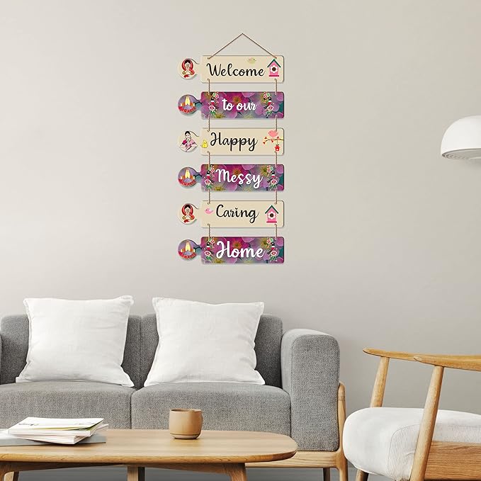 Artvibes Home Quotes Decorative Wall Art Mdf Wooden Wall Hanger for Living Room | Set of 6