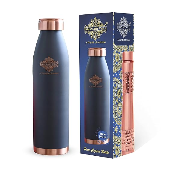 Indian Art Villa Pure Copper Lacquer Coated Gray Silk Finish Water Bottle