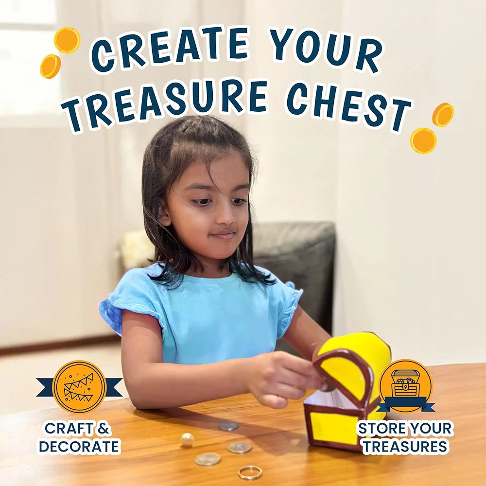 The Curious Bees Pirates Treasure Crafting Kit | Fun and Learning Craft Kit for 5+ Year Olds | Creative DIY Fun Activity Kit for Boys & Girls | Ideal Gift for Early School-goers | 4-in-1 Activity Box