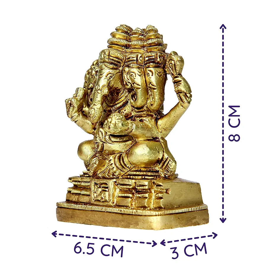 anciently Brass Panchmukhi Vinayaka Idol | Panchmukhi Ganesh Idol Brass Statue | Panchamukhi Ganesha Idol 8cm Height, Gold Colour