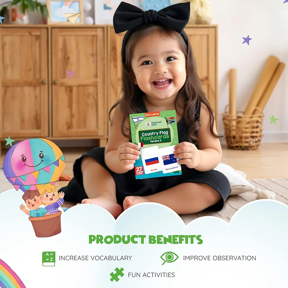 SPARTAN KIDS World Country Flags  Flash Cards for Kids Creative_Thinking | 27 Early Learning Flash Cards Easy & Fun Way of Learning 1 Year to 6 Years Babies