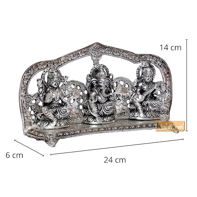 KridayKraft Laxmi Ganesha Saraswati Murti LGS Metal Statue with Diya Laxmi Ganesha Murti Idol