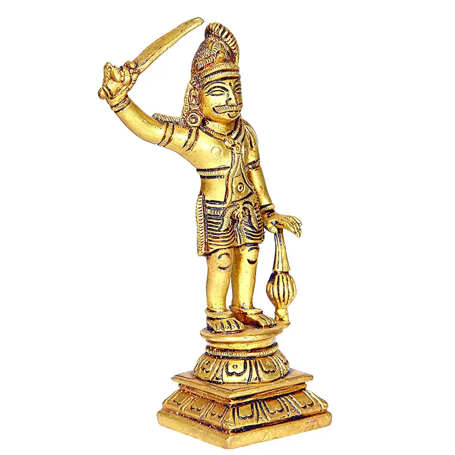 anciently Madurai Veeran Idol | Madurai Veeran Statue | Madurai Veeran Silai Brass, Height 14.5 CM Gold Colour 1 Piece