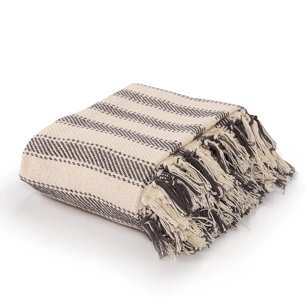 Sashaa World Striped Throw Medium with Tasselled Edges Colour Dark Blue
