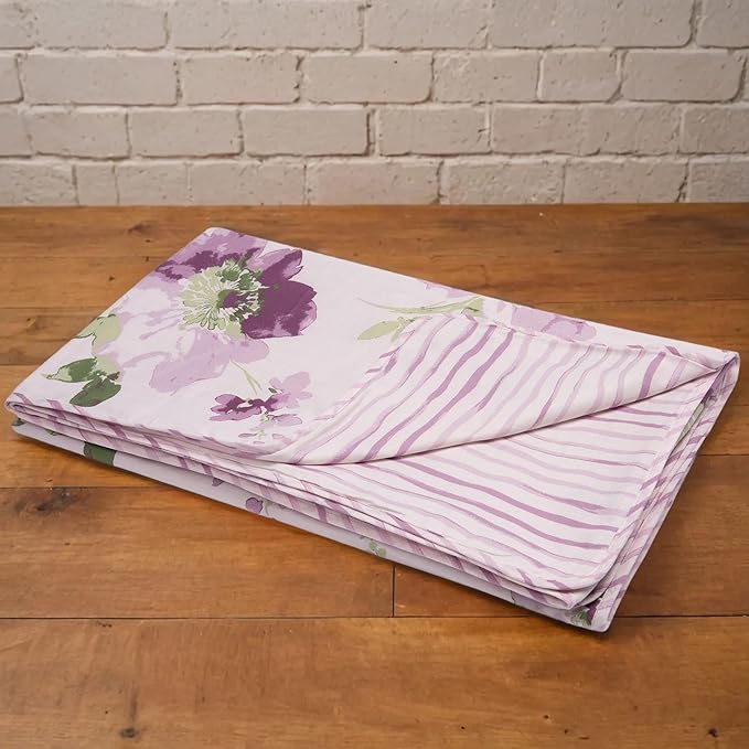 Huesland 100% Cotton Reversible Dohar Single Bed Cotton | Soft Cambric Weave, All Weather Light Ac Blanket | Floral Fusion - Purple & Green
