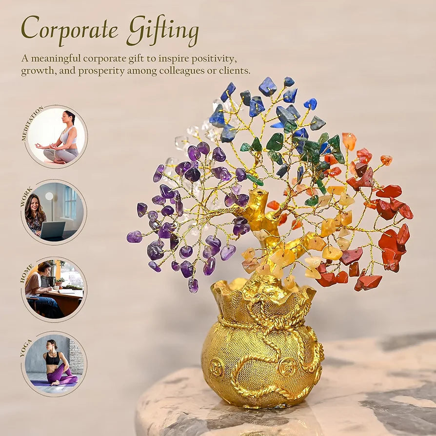 Zaicus Lucky Feng Shui 7 Chakra Tree with Golden Money Bag Base