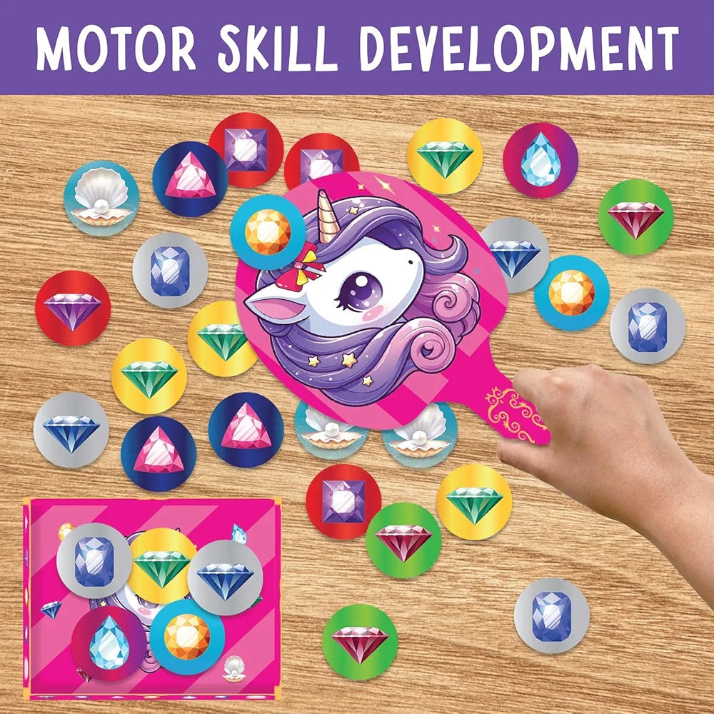 SparkLPlay Unicorn Treasure Game for Girls Ages 3–5 | Fine Motor Skill Toy with 2 Bats, 30 Diamond Coins & 2 Treasure Boxes | Educational Birthday Gift for Toddlers