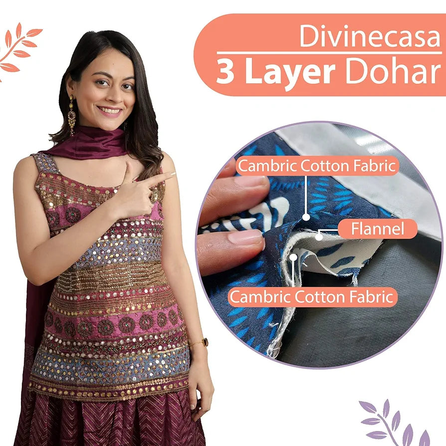 Divine Casa 120 GSM 100% Cambric Cotton Jaipuri Dohar Single Bed Reversible AC Blanket TC - 120 Colour Peach Fuzz