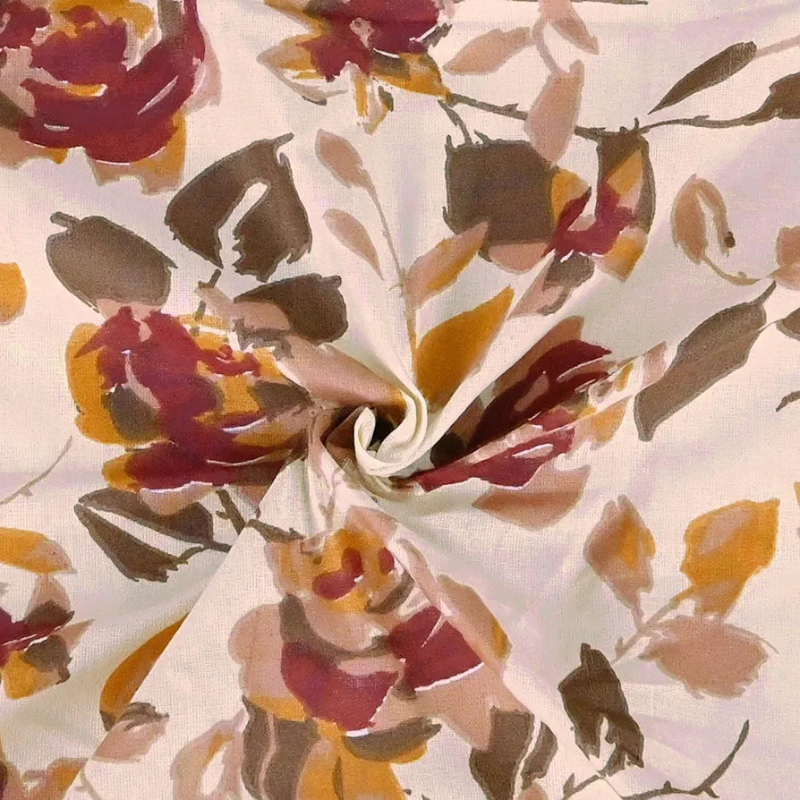 Divine Casa 144 TC Pure Cotton Double Bed Bedsheet with 2 Pillow Covers Rosy Floral Colour Sunset Red