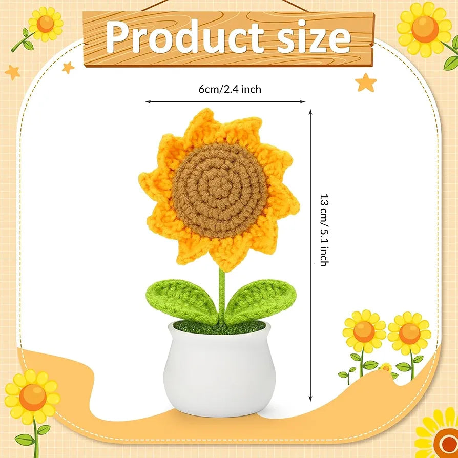 Handmade Crochet Sunflower Pot 1 PC Artificial Flower Knitted Flower