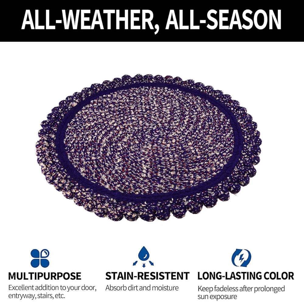 Kuber Industries Round Shape Feather Door Mat Cotton 20 Inch Large Purple Colour