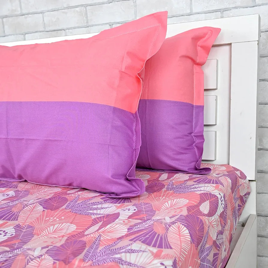 Divine Casa 144 TC Pure Cotton Double Bedsheet with 2 Pillow Covers Floral Paisley Colour Lavender Pink