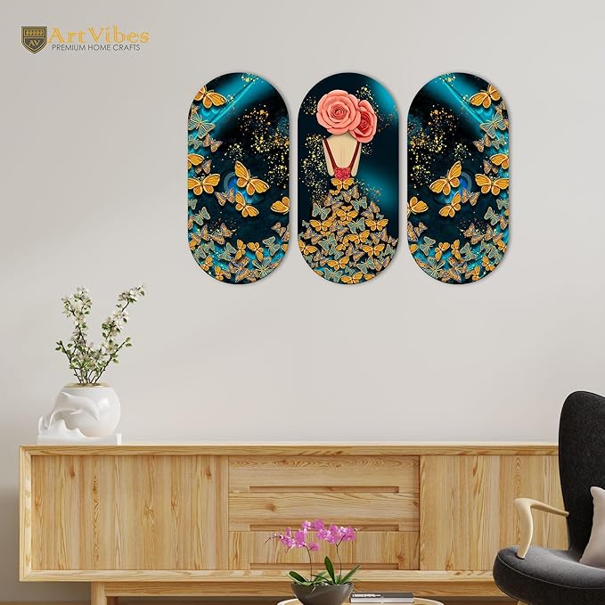 Artvibes Beautiful and Creative Art Printed Wooden Wall Hanger for Home | Set of 3