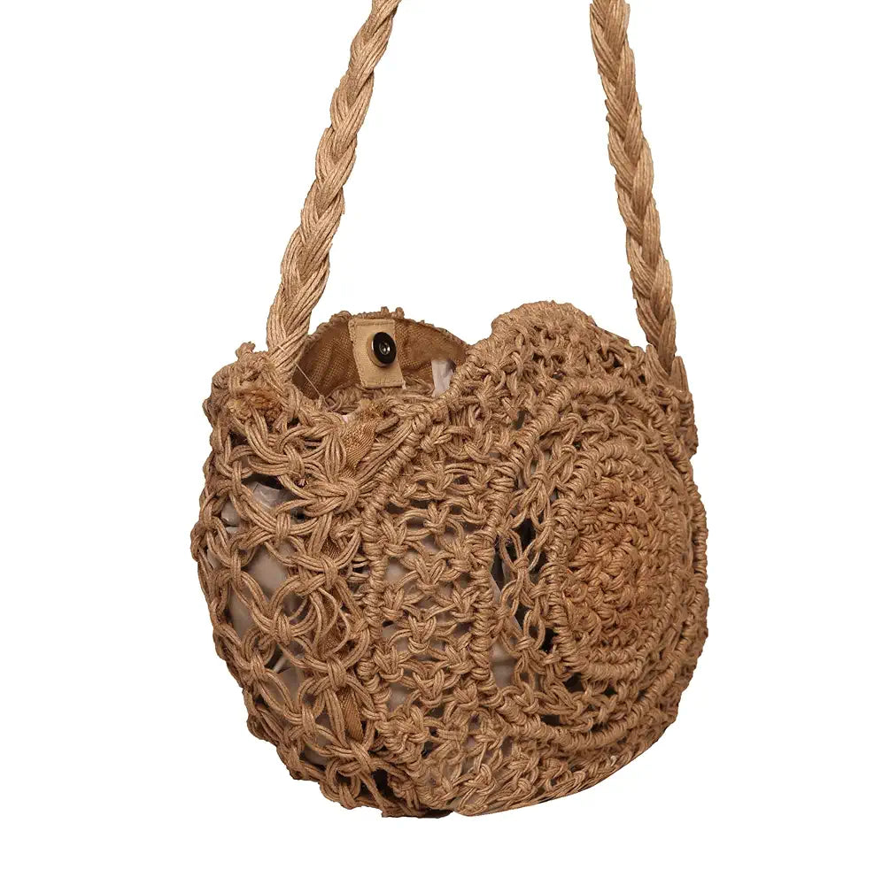 Astrid Handmade Macrame Flap Over Sling Bag For Girls And Women Colour Beige