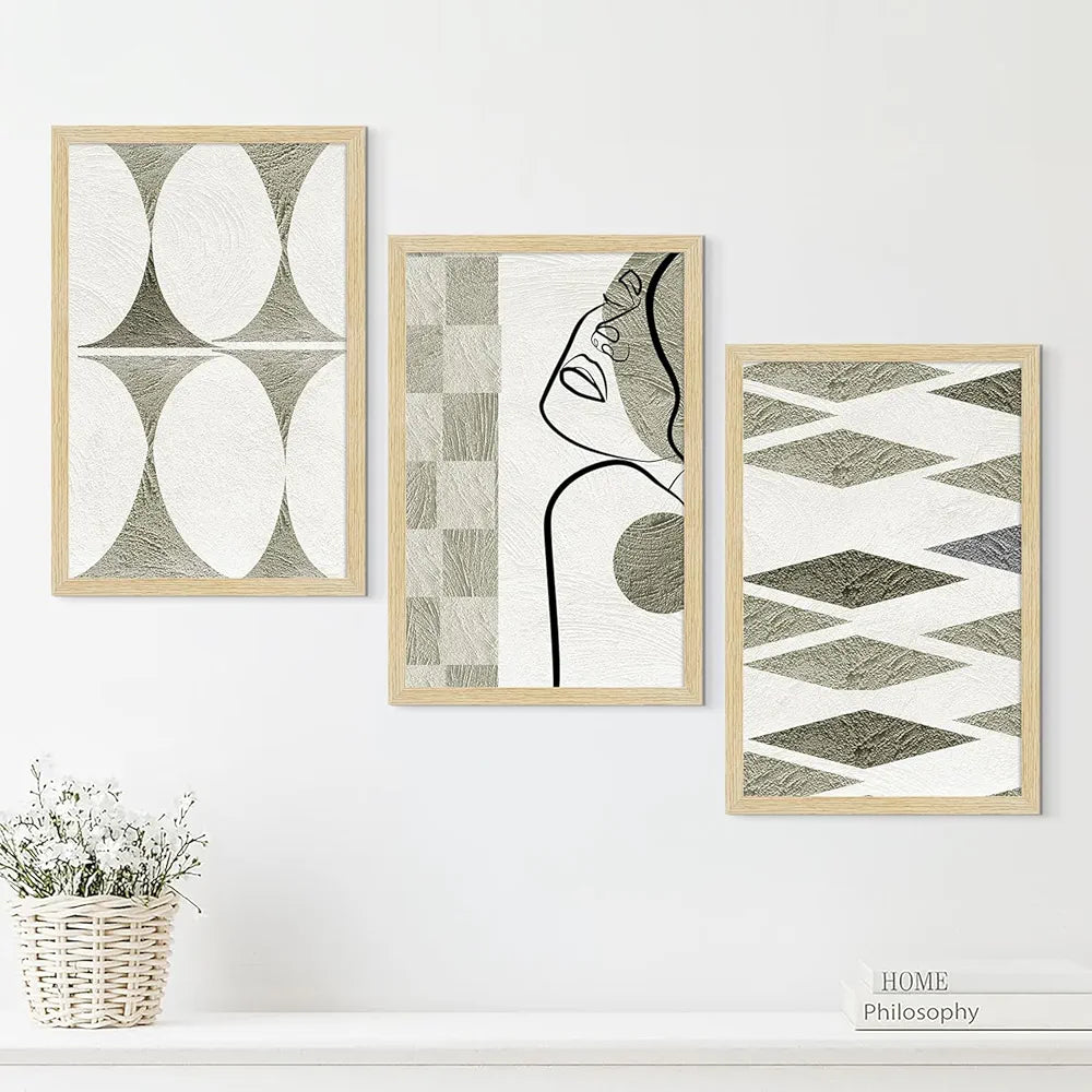 ArtX Paper Aesthetic Patterns Ferns Wall Painting Big Size Framed Painting Set Of 3