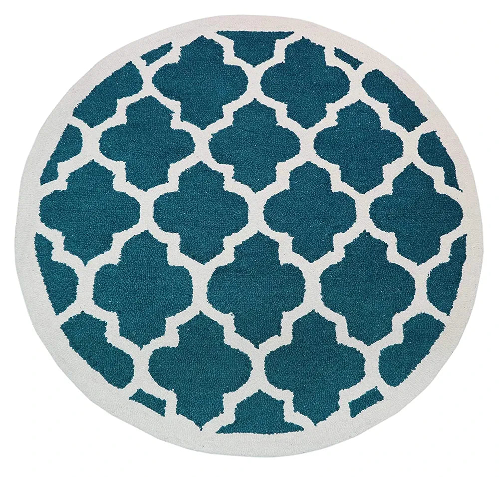 The Home Talk Tufted Round Wool Carpet for Living Room Bed Room Hall Coffee Table 5 Diameter Blue Quatrefoil