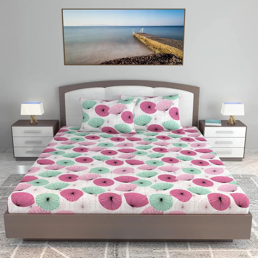 Divine Casa 144 TC 100% Cotton King Bedsheet with 2 Pillow Covers Floral Pattern Colour Dusty Pink