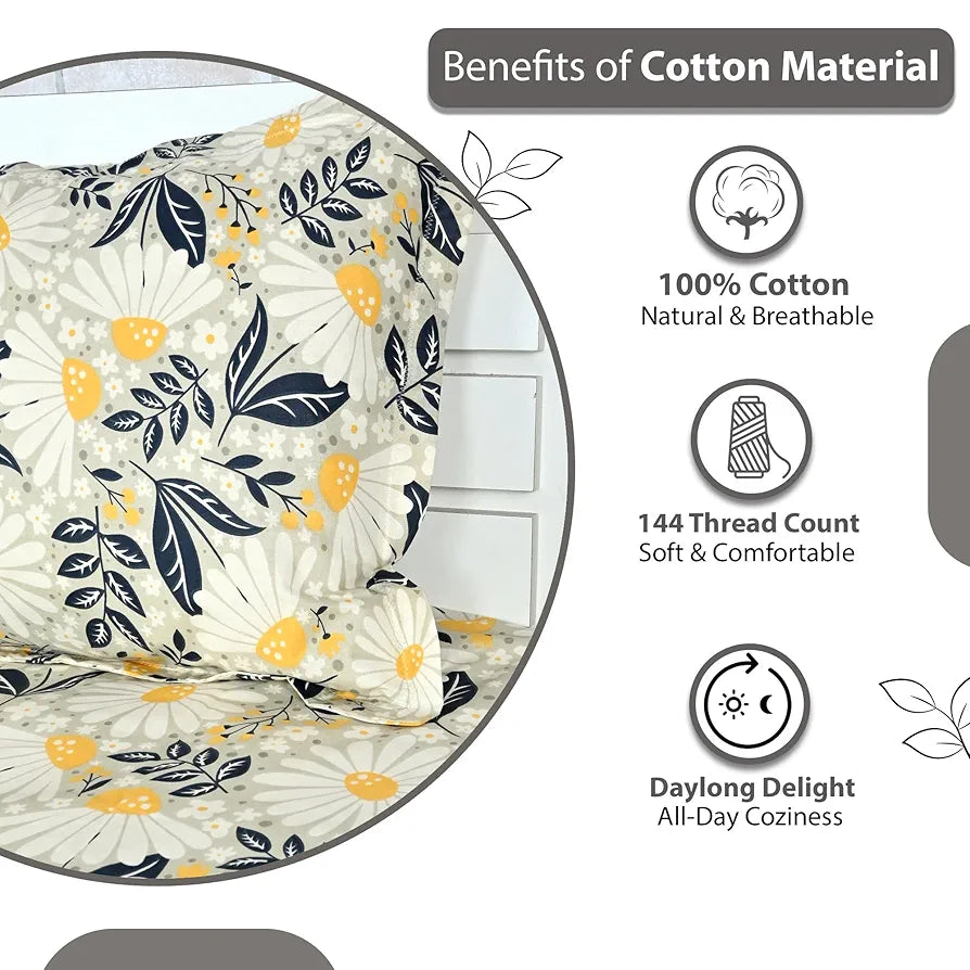 Divine Casa 100% Cotton Bedsheet for Single Bed, 144 TC Bedsheet Single Size Bed Cotton with 1 Pillow Cover Colour Classic Yellow