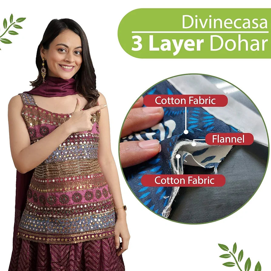 Divine Casa Pure Cotton Printed Single Dohar 120 GSM Soft & Lightweight Throw Blanket Colour Ice Green