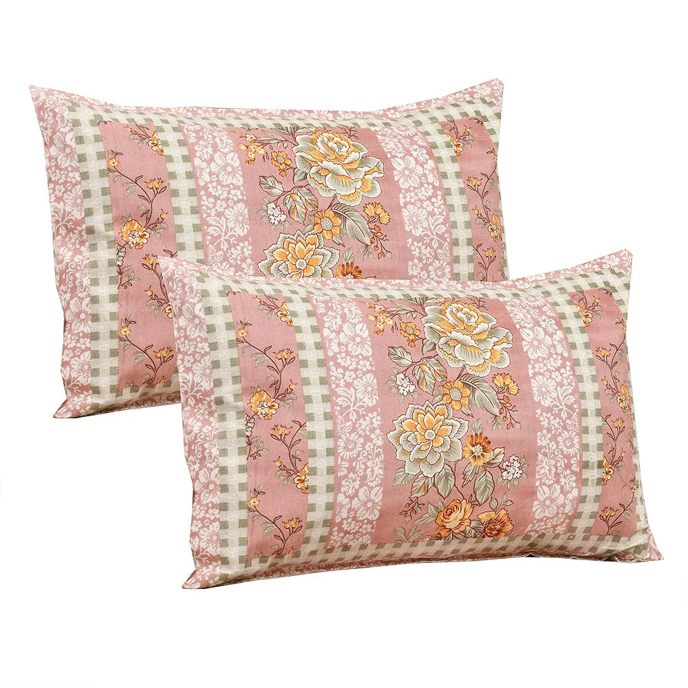 Kuber Industries Double Bedsheet with 2 Pillow Covers 160 TC Premium Cotton Spain Flower Lining Pink