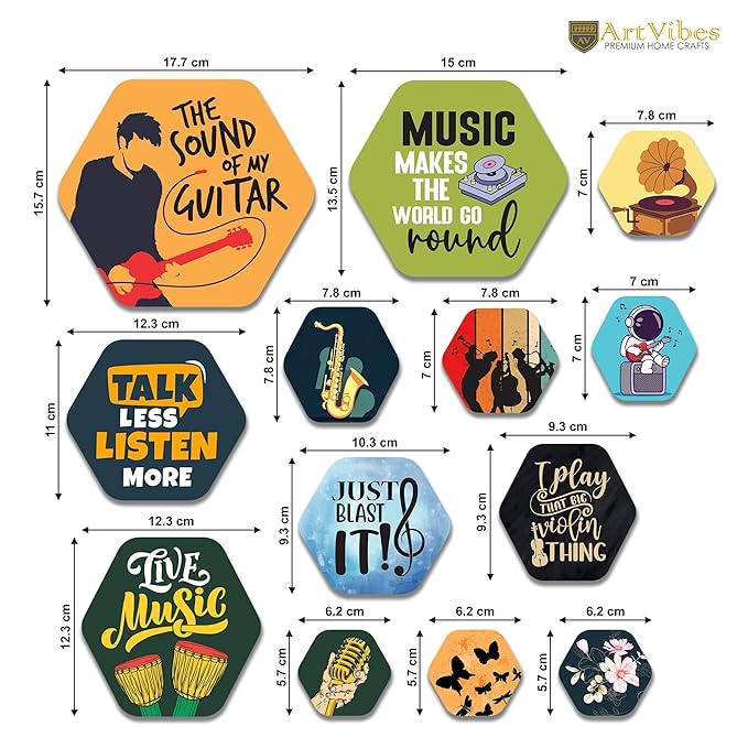 Artvibes Decorative Modern Wooden Wall Hanging Decoration for Home | Quotes Decor Item | Pack of 13 Pieces