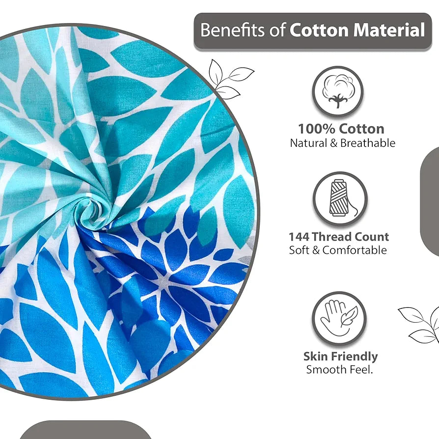 Divine Casa 144 TC Polycotton Single Bedsheet with 1 Pillow Cover Floral Pattern Colour Aqua & Blue