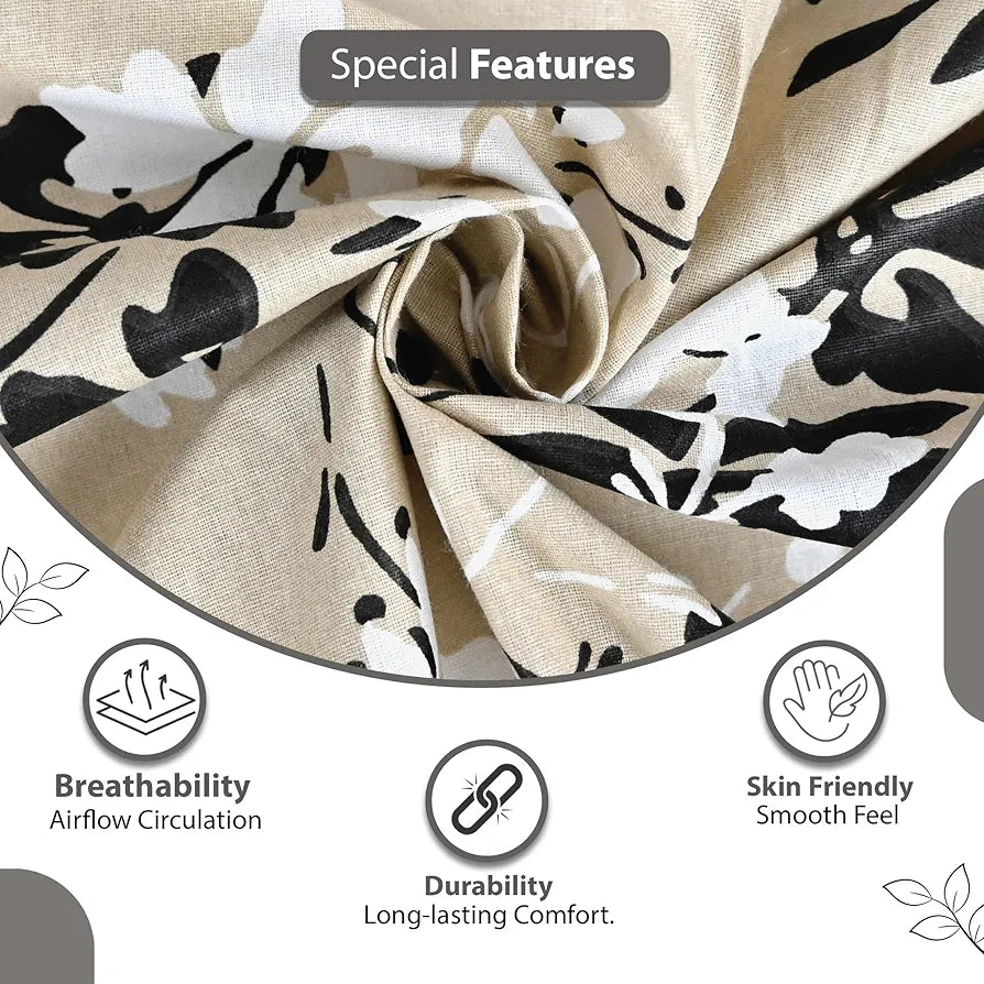 Divine Casa Bedsheet for Single Size Bed 144 TC Cotton Bedsheet for Single Size Bed with 1 Pillow Cover  Floral Colour Beige Sunflower