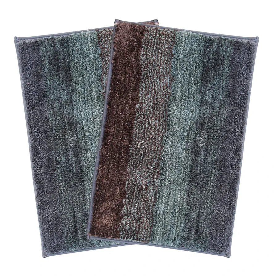 Luxe Home Bath Mat Super Soft Anti Skid Slip Water Soak Washable Oyster Door Mats Colour Burnt Green (Pack of 2)