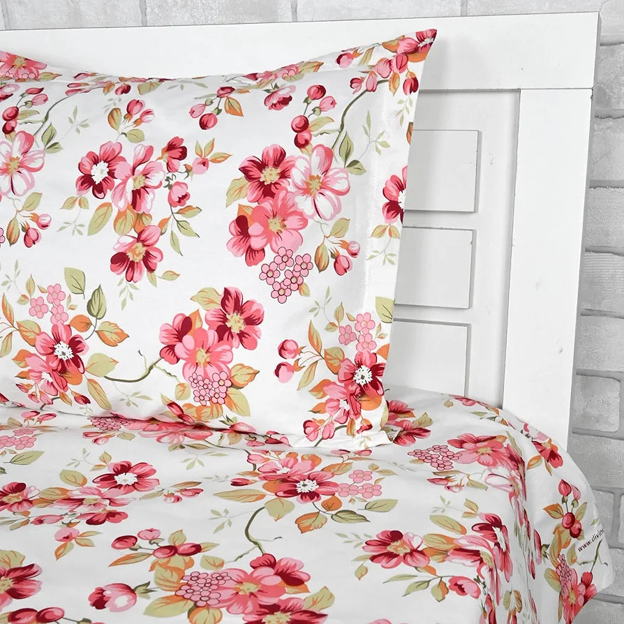 Divine Casa 144 TC 100% Cotton Bedsheet for Single Bed with 1 Pillow Cover Colour Blush Pink