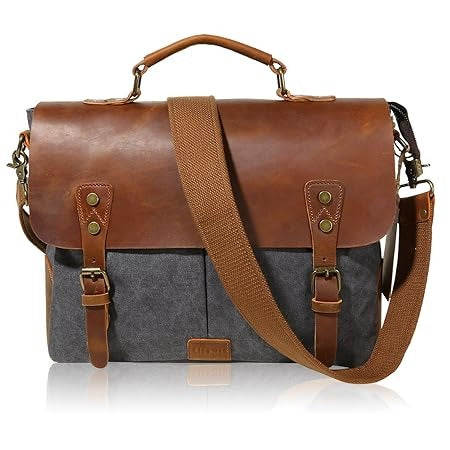 Craftshades – 11*15″ Handcrafted Canvas+ Goat Leather Laptop Bag (Brown) | 100% Genuine Leather