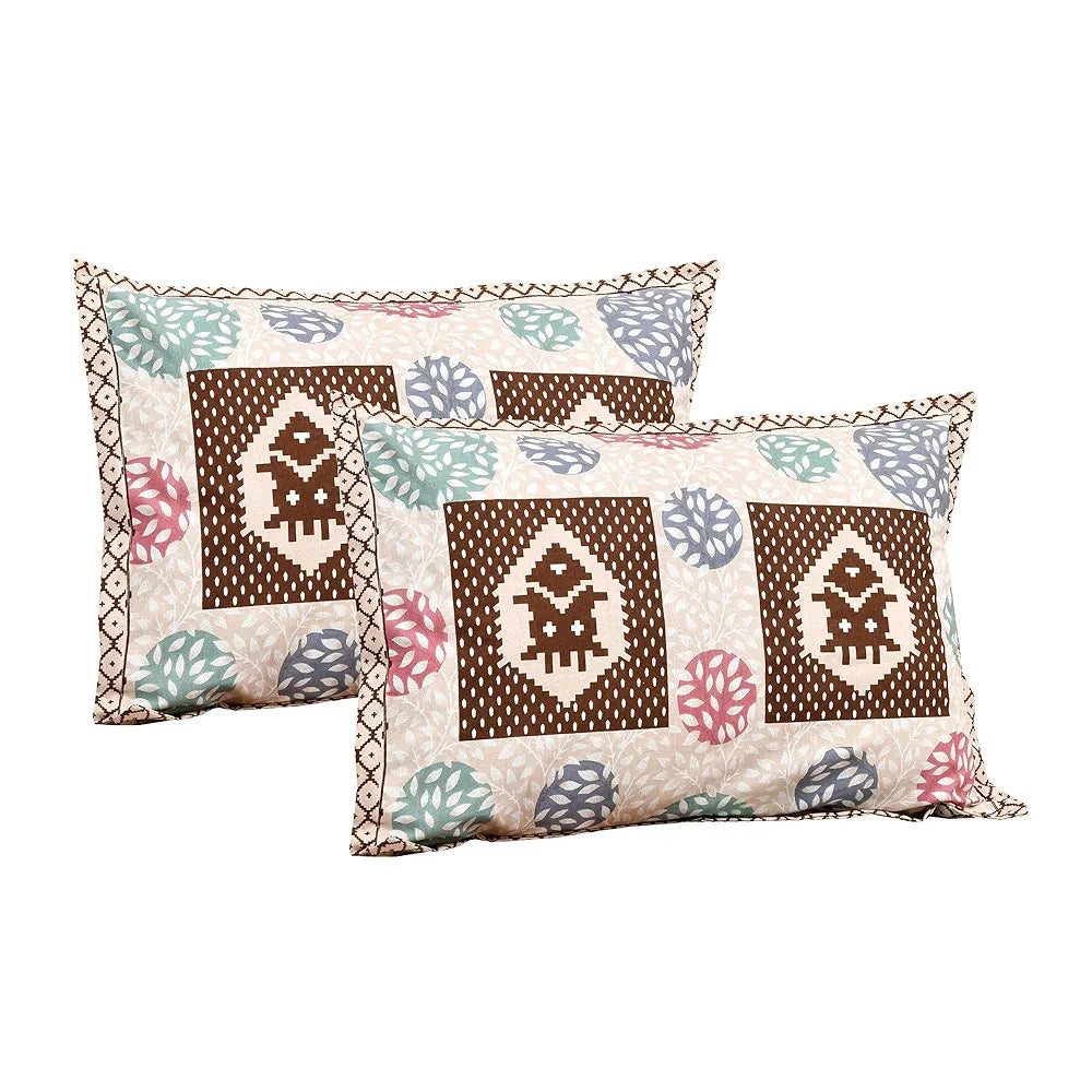 Kuber Industries Double Bedsheet with 2 Pillow Covers 186 TC Premium Cotton Cream