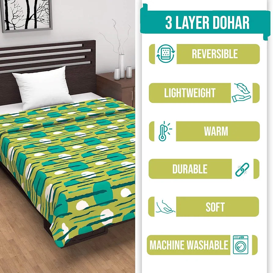 Divine Casa 120 GSM Microfiber Single Dohar Soft & Lightweight Throw Blanket Abstract Geometric Pattern Colour  Olive Green & Teal