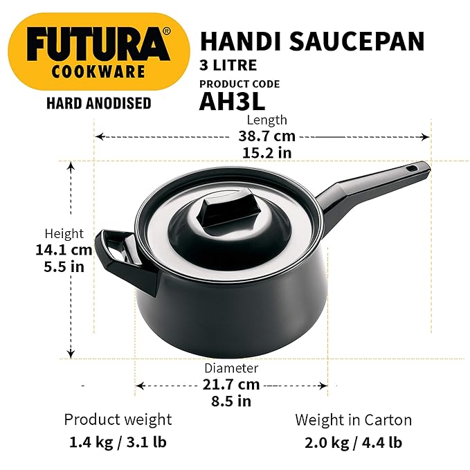 Hawkins Futura 3 Litre Handi Hard Anodised Sauce Pan and Lid