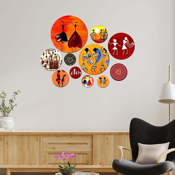 Artvibes Designer Engineered Wood Wall Hanging Decoration Item for Home Decor | Pack of 11 Pieces