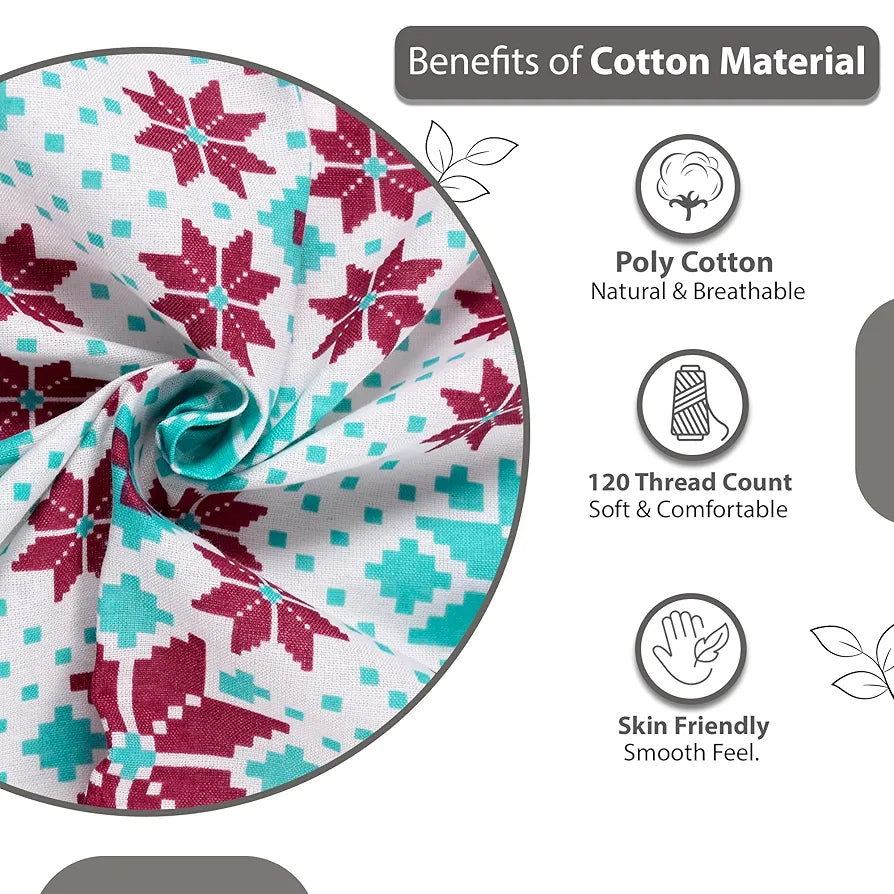 Divine Casa 144 TC Cotton Bedsheet for Double Bed with 2 Pillow Cover Colour Aqua Scarlet