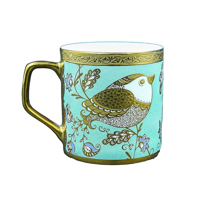 Femora Bone China Gold Tea Cup | Goldcrest Green | 180 Ml