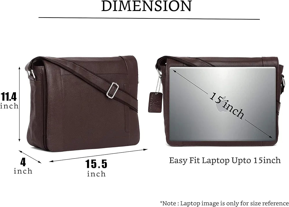 WildHorn Classic Leather 13 inch Laptop Messenger Bag for Men I Office Bags I Travel Bags I Adjustable Strap