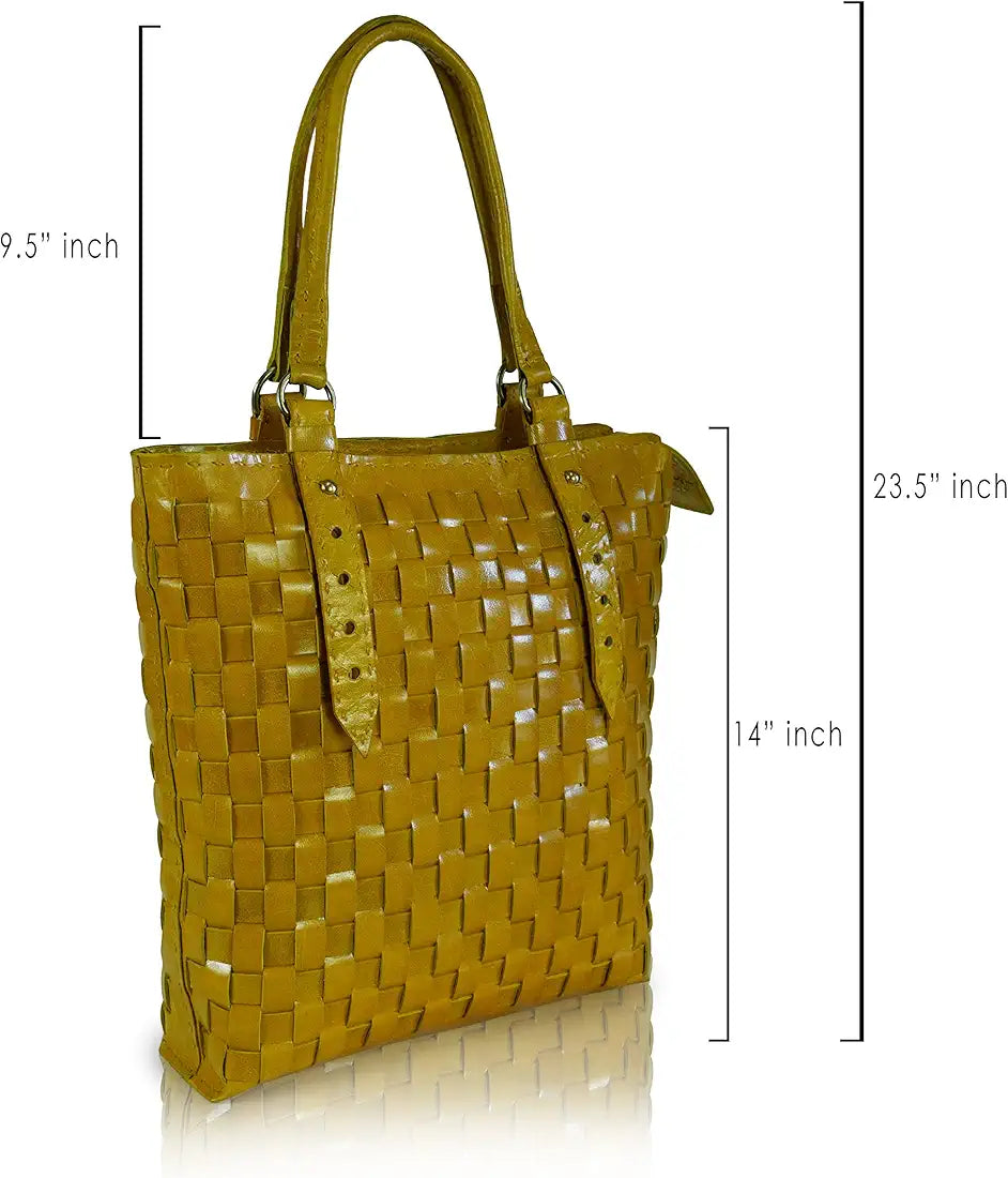 Goatter Genuine Leather Handmade Women's Tote Bag,Yellow Color