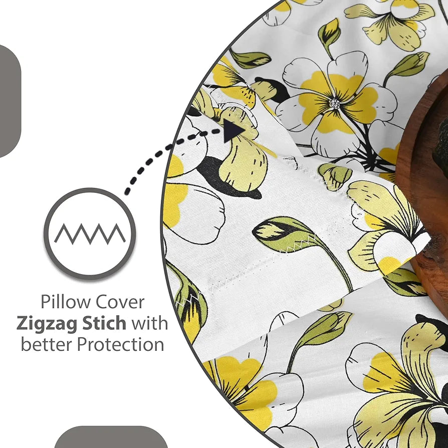 Divine Casa Bedsheet for Single Size Bed 144 TC Cotton Bedsheet for Single Size Bed with 1 Pillow Cover  Floral Colour Golden Daffodil