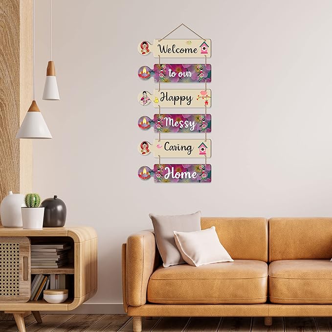 Artvibes Home Quotes Decorative Wall Art Mdf Wooden Wall Hanger for Living Room | Set of 6