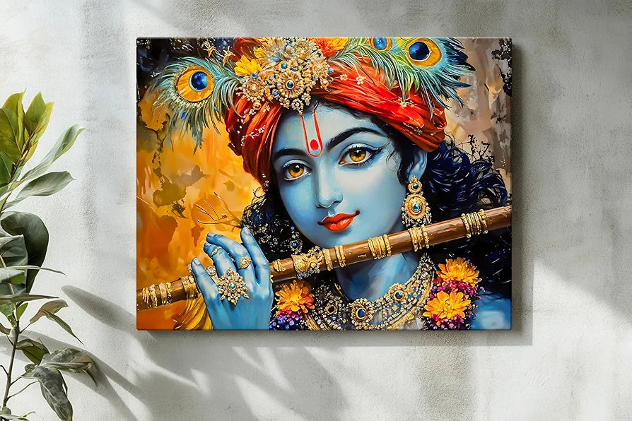 ArtX Canvas Krishna Playing Flute Wall Painting Krishna Photo Frame