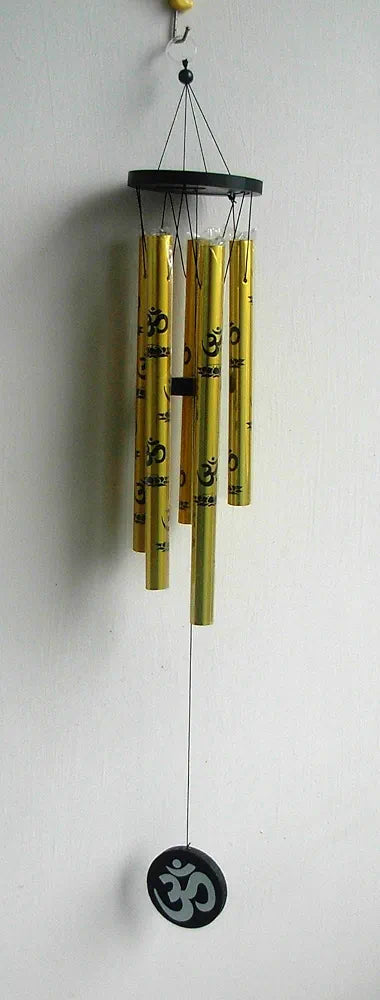 Tej Gifts Feng Shui Metal Wind Chime with OM Symbol – 5 Pipes Golden Hanging Bells