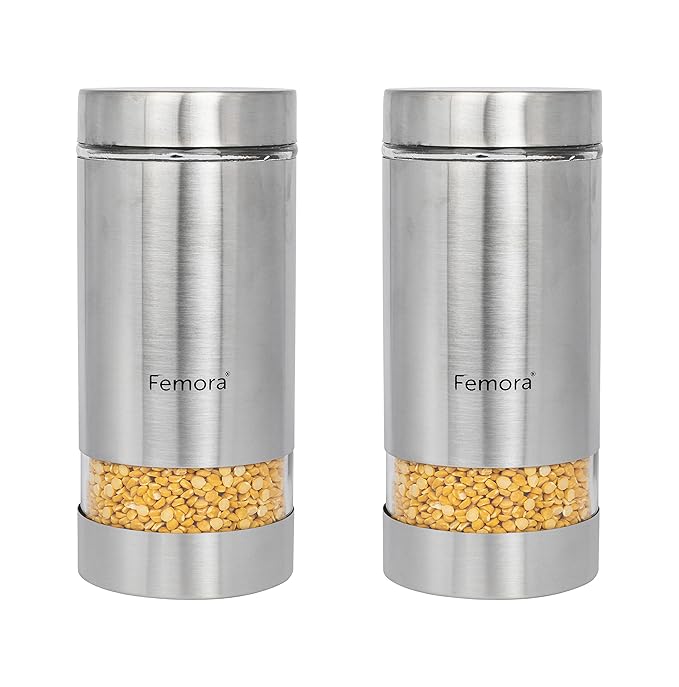 Femora Metallic Clear Glass Kitchen Storage Jar | 1300 Ml | Set of 2