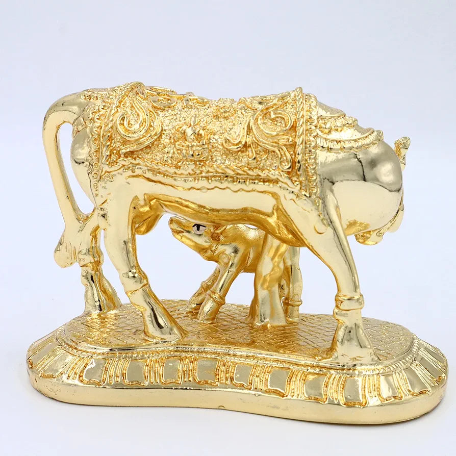 Jaipur Ace Kamdhenu Cow With Calf Statue Golden Cow